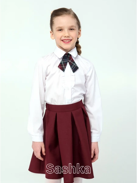 Спідниця для дівчинки Sashka шкільна бордова з м'якими складами, розмір 116-146